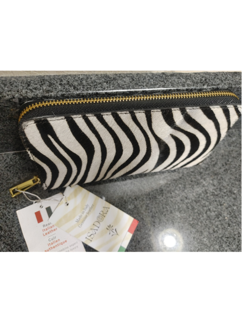 Women's Isadora Zebra Print Genuine Leather Hair on Hide Wallet, Black and White - Picture 3 of 12
